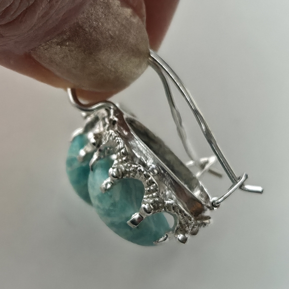 Sterling Silver 925 Amazonite Teal Stone Drop Earrings Vintage Boho Large - Picture 9 of 9